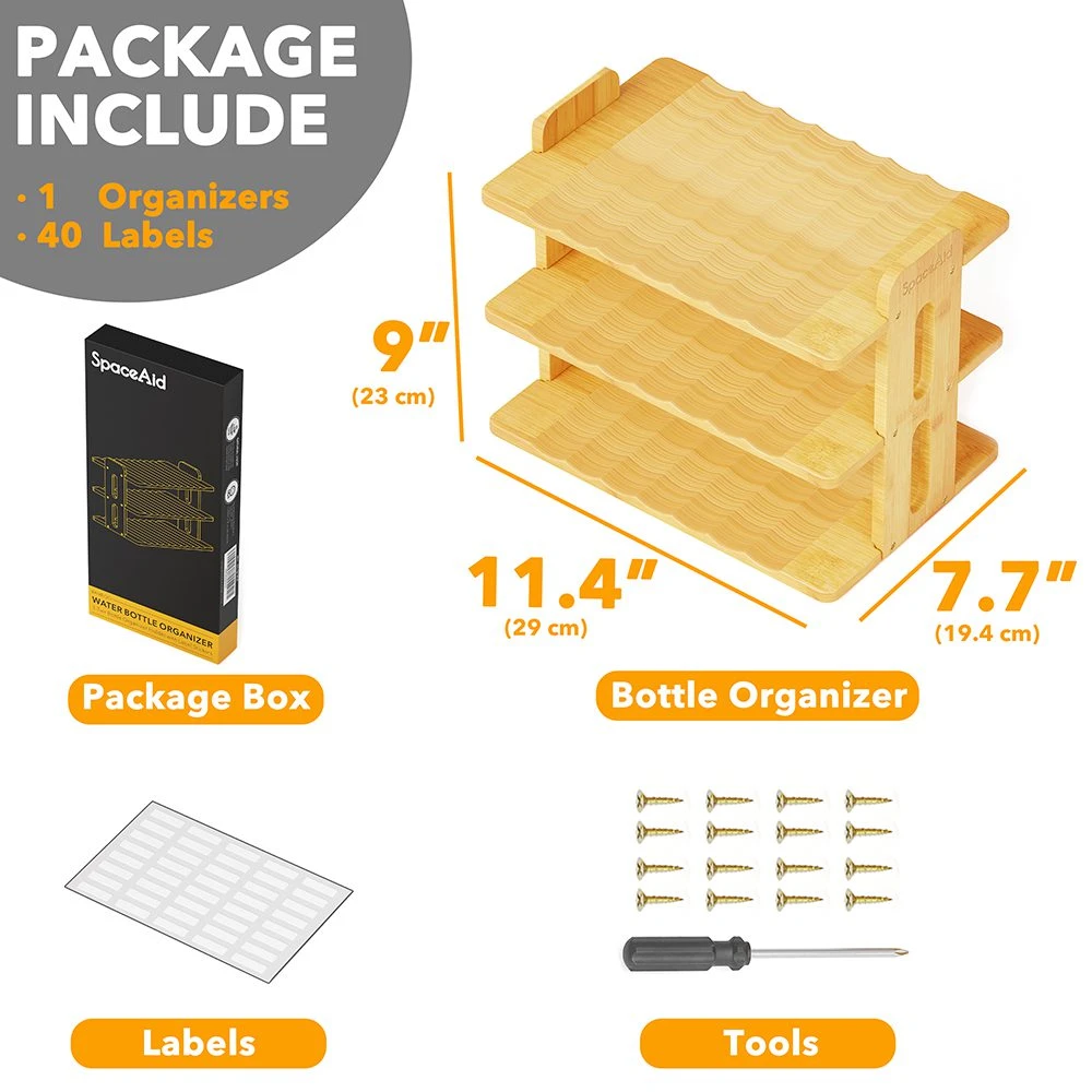 SpaceAid® Bamboo Water Bottle Organizer For Cabinets And Pantries With Labels, Kitchen Storage Rack 3-Tier 4 SpaceAid® Bamboo Water Bottle Organizer For Cabinets And Pantries With Labels, Kitchen Storage Rack 3-Tier - Image 4