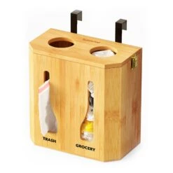 SpaceAid 2 In 1 Bamboo Trash Bag Dispenser & Grocery Bag Holder, Natural