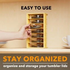 SpaceAid Bamboo Tumbler Lid Organizer For Kitchen Cabinet, 7-Tier -NeatNest Store tumbler lid organizer 7