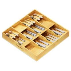 SpaceAid Bamboo Utensil Drawer Organizer With Labels, 12 Slots