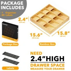 SpaceAid Bamboo Utensil Drawer Organizer With Labels, 12 Slots -NeatNest Store utensil drawer organizer 2