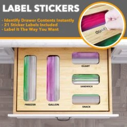 SpaceAid Bamboo Ziplock Storage Bag Organizer For Sandwich And Snack Variety Size Bag, 1 Box 5 Slots -NeatNest Store v3