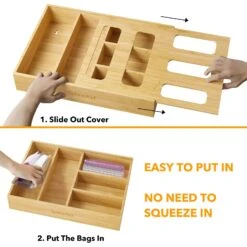 SpaceAid Bamboo Ziplock Storage Bag Organizer For Sandwich And Snack Variety Size Bag, 1 Box 5 Slots -NeatNest Store v4