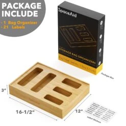 SpaceAid Bamboo Ziplock Storage Bag Organizer For Sandwich And Snack Variety Size Bag, 1 Box 5 Slots -NeatNest Store v7