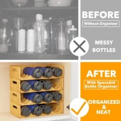 SpaceAid Bamboo Water Bottle Storage Rack Organizer, 4 Pack 4-Slot, Hold 16 Bottles -NeatNest Store water bottle storage rack 4
