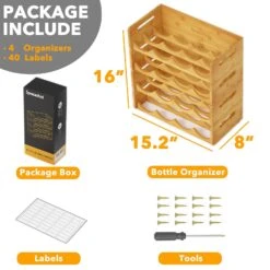 SpaceAid Bamboo Water Bottle Storage Rack Organizer, 4 Pack 4-Slot, Hold 16 Bottles -NeatNest Store water bottle storage rack 6